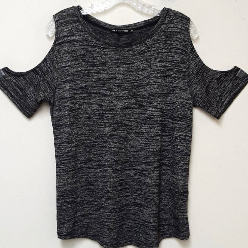Rag and Bone Jean Cold Shoulder Tee Top Black Marled Short Sleeve Crew Neck XS